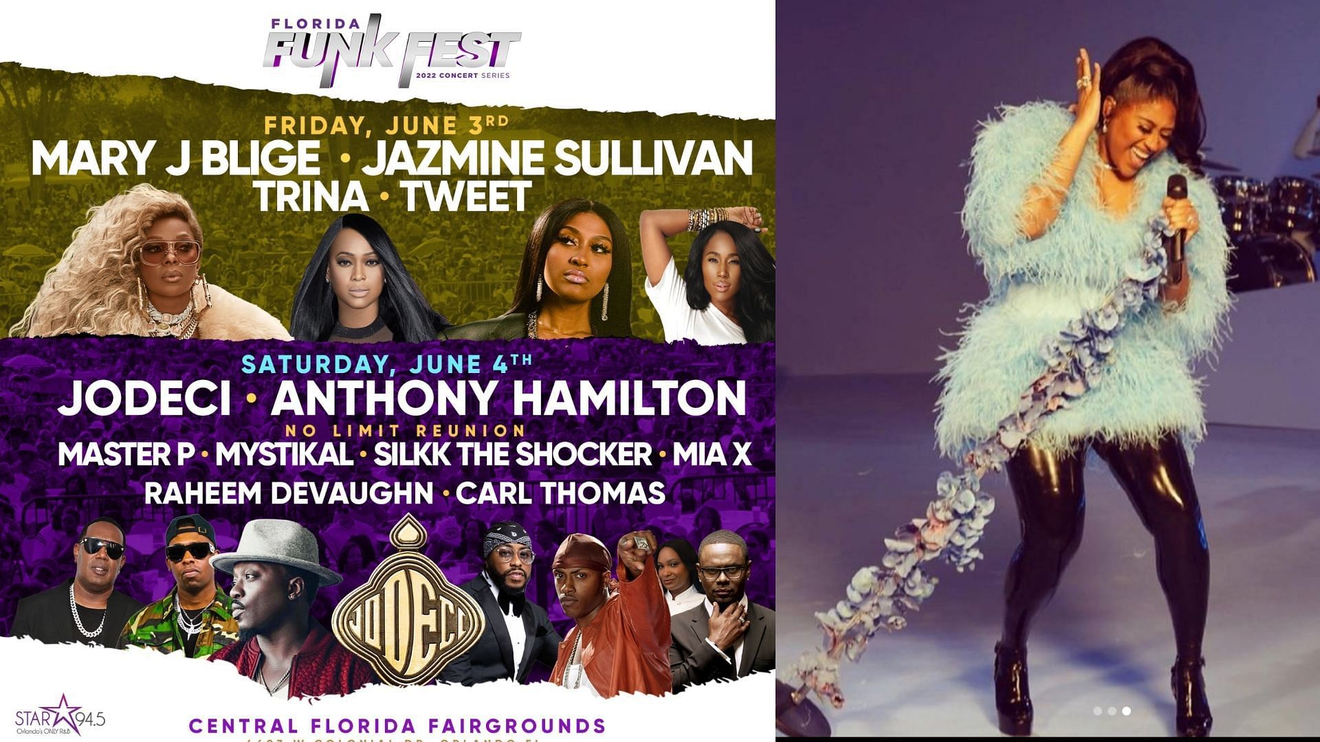 Jazmine Sullivan is among the performers at the Funk Fest slated for June this year. (Images via Instagram / @funkfestconcert and @jazminesullivan)