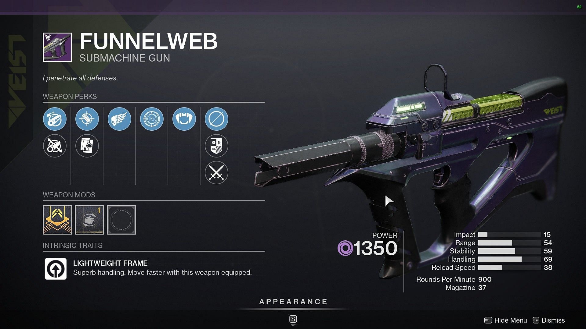 Funnelweb perks that Banshee-44 is selling in Destiny 2 right now (Image via Bungie)
