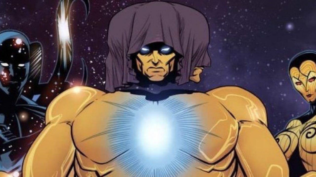 Living Tribunal (center), flanked by Eternity (left) and Infinity (right) (Image via Marvel Entertainment)