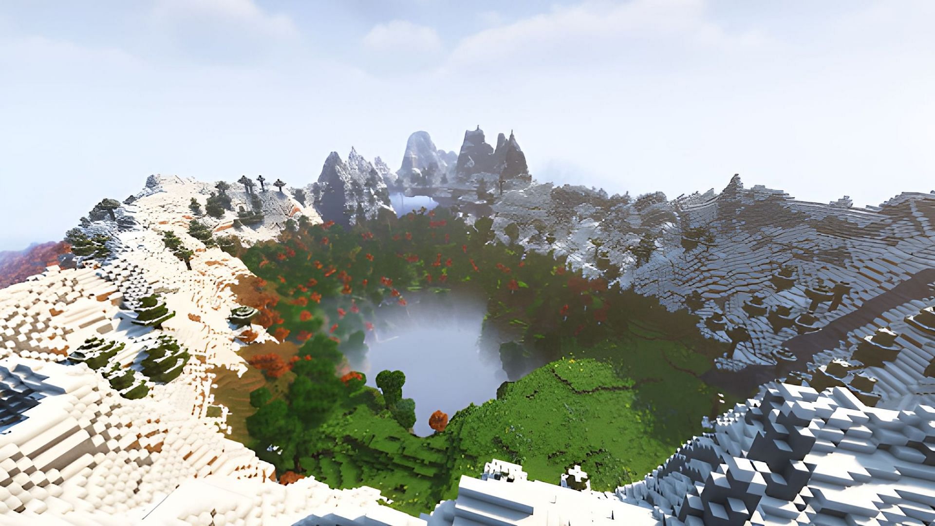 A crater that player can build on (Image via Mojang)