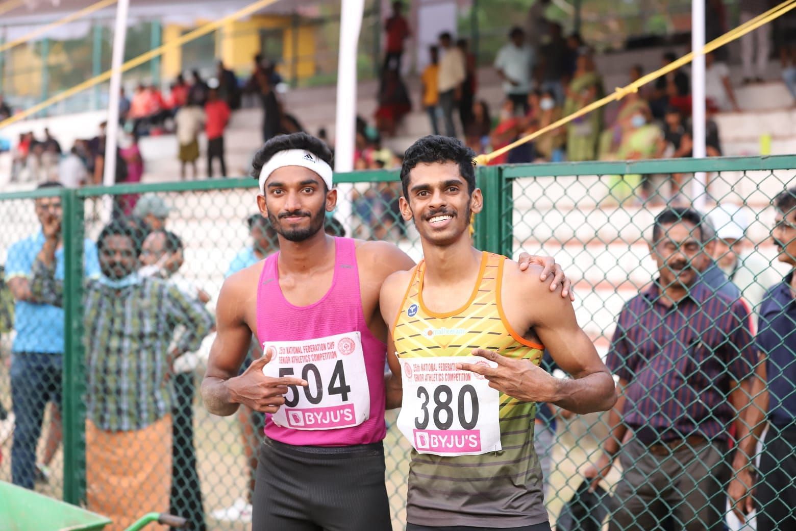 Jeswin Aldrin (L) and Murali Sreeshankar after winning the gold and silver medal respectively (Image: Twitter/AFI)