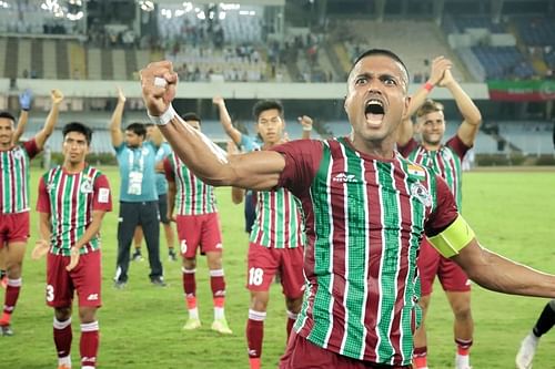 ATK Mohun Bagan players celebrate their win over Bangladesh's Abahani Limited Dhaka that guarantees a place for them in the 2022 AFC Cup (Image Courtesy: ATK Mohun Bagan Instagram)