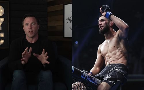 Chael Sonnen (left) image via. youtube/chaelsonnen; Khamzat Chimaev (right)