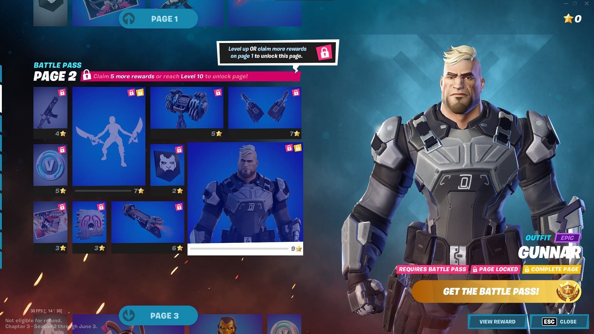 Chapter 3 Season 2 Battle Pass page 2 with 100 free V-Bucks (Image via Epic Games)