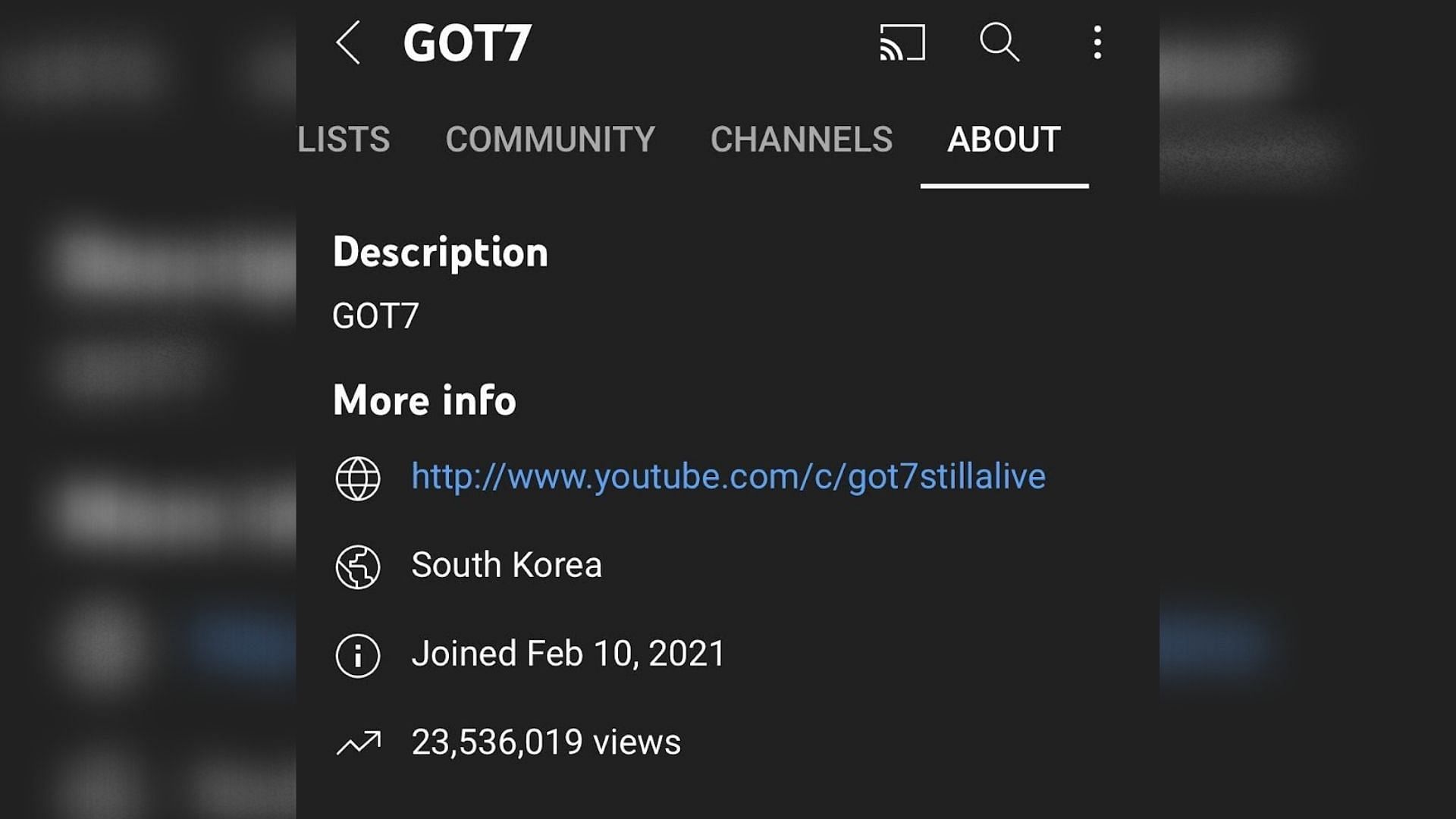 GOT7 YouTube info (Image via GOT7/Youtube)