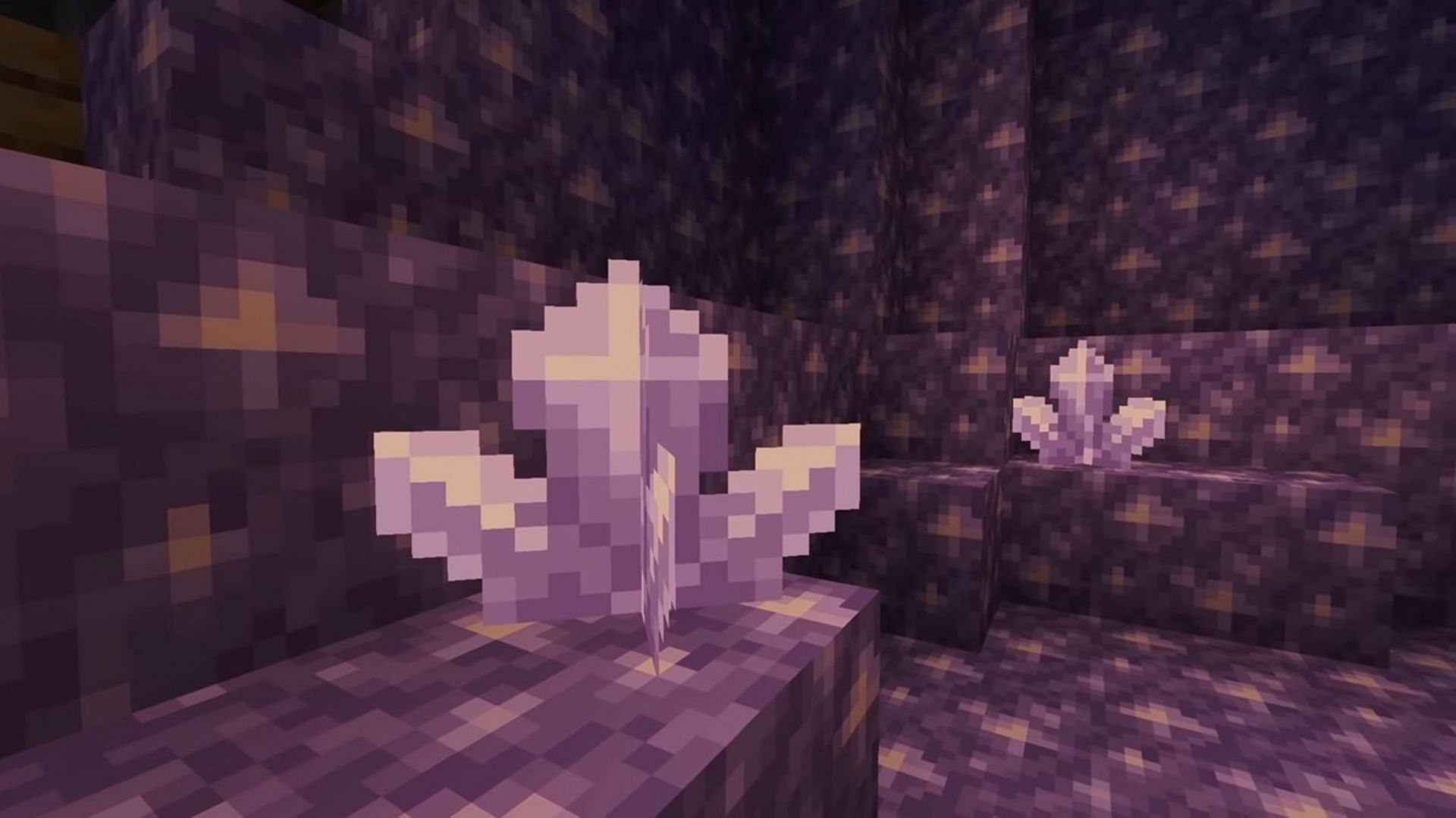 Amethyst clusters growing within a geode (Image via Mojang)