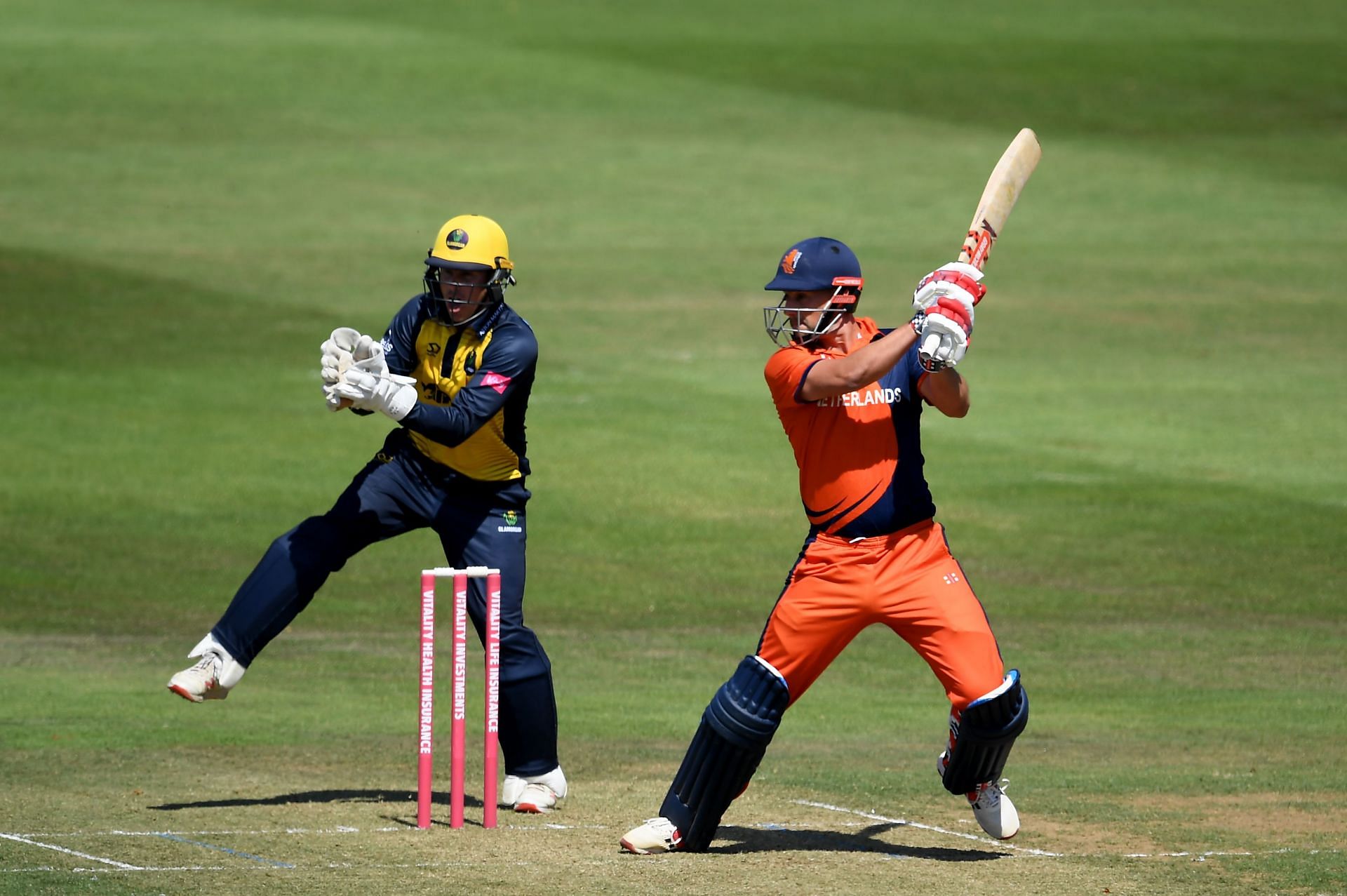 Pieter Seelaar in action in Glamorgan v The Netherlands - T20 Friendly Match