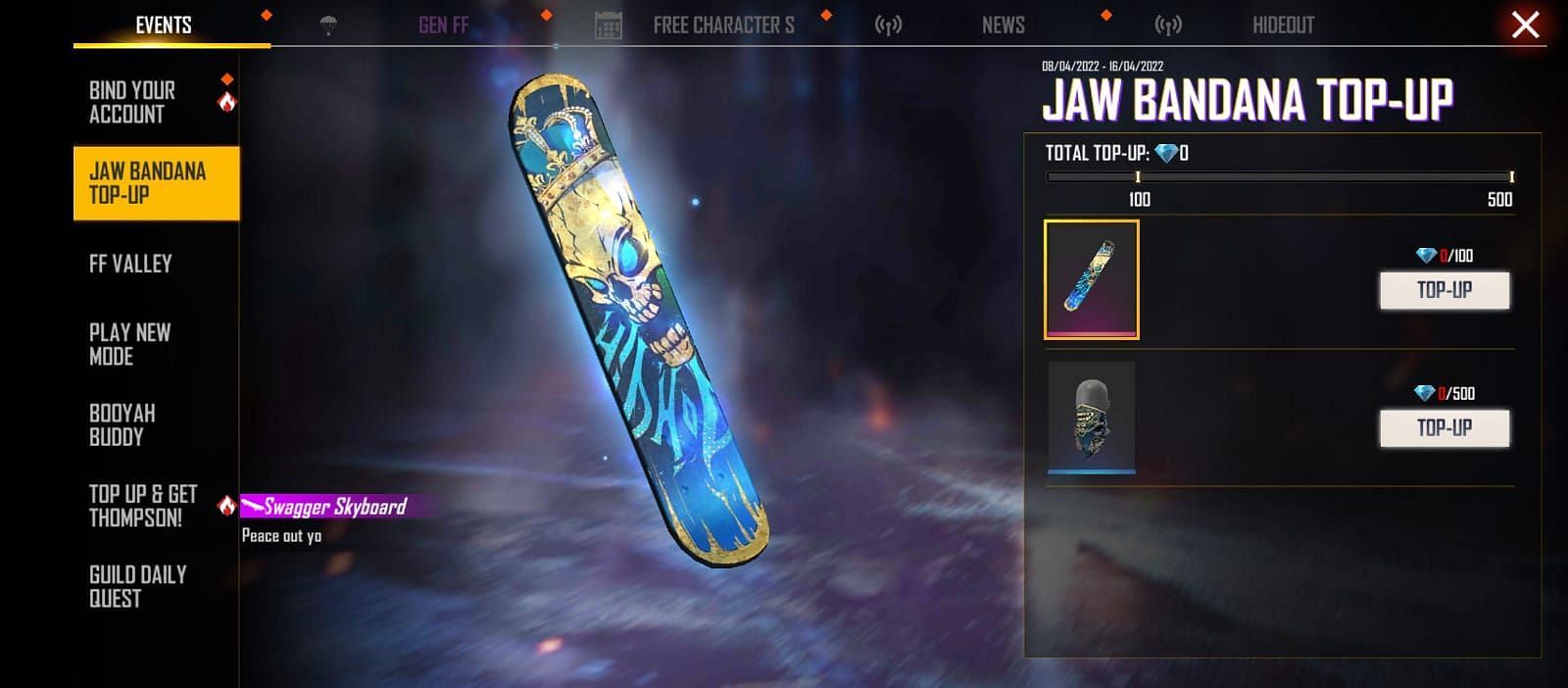Sauce Swagger Skyboard can be claimed by topping up 100 diamonds (Image via Garena)