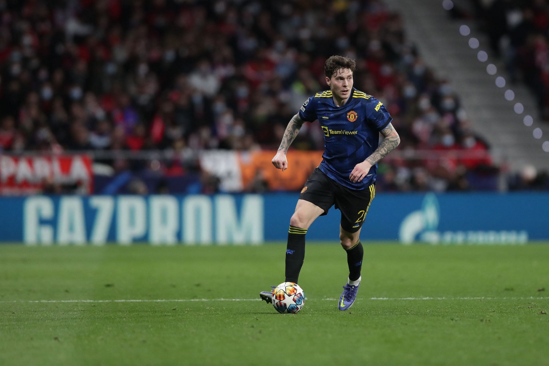 Victor Lindelof in action against Atletico Madrid in the UEFA Champions League