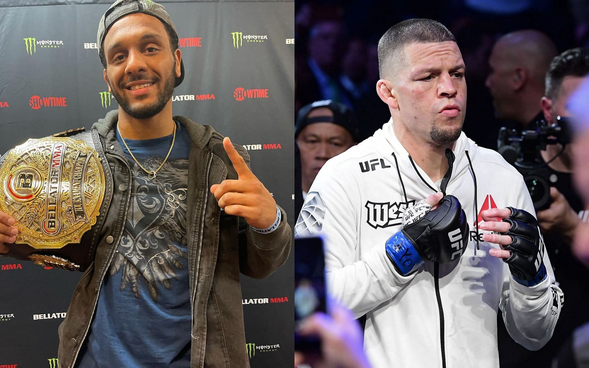 AJ McKee (left) urges UFC star Nate Diaz (right) to join Bellator