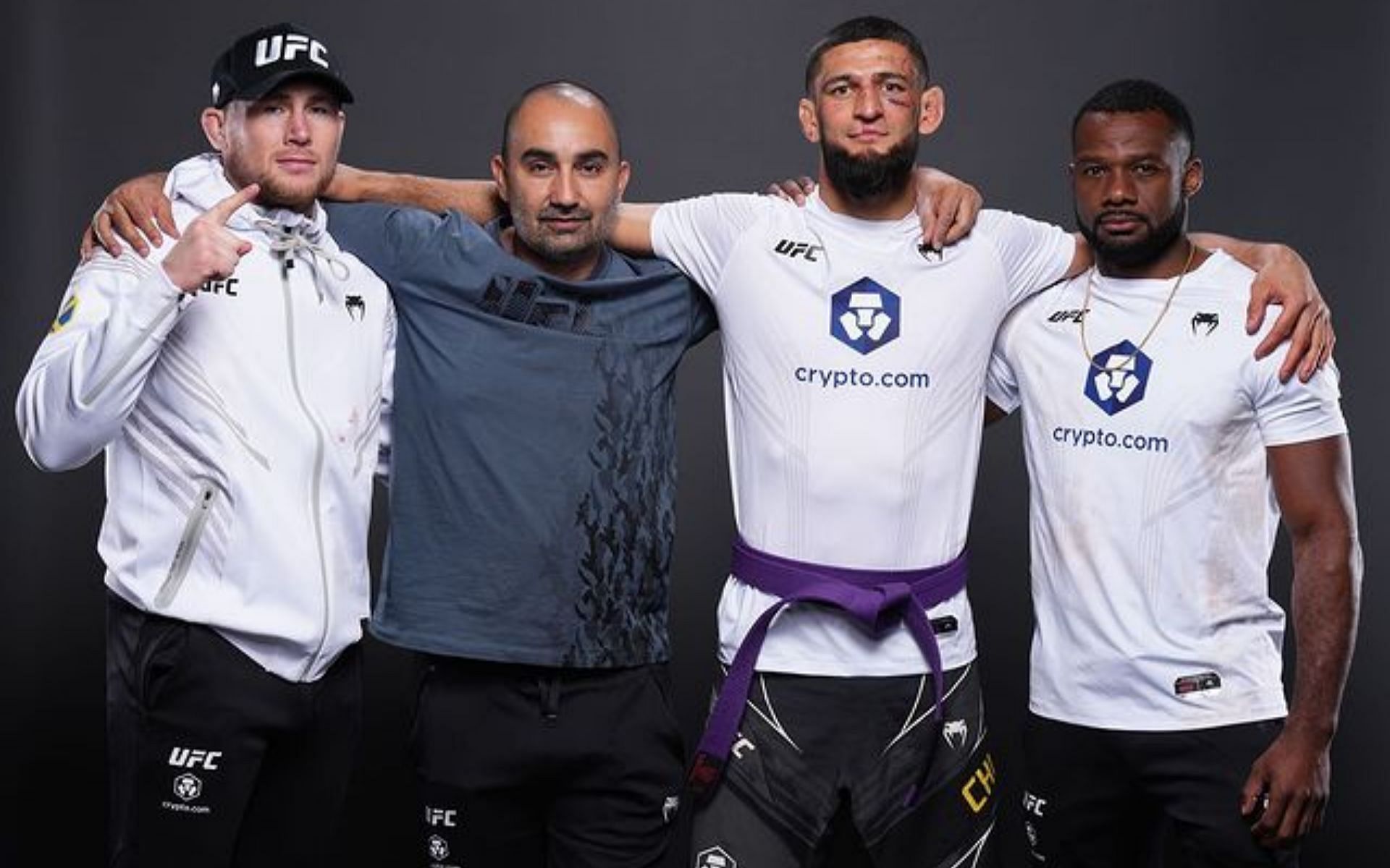 (L-R) Darren Till, Andreas Michael, Khamzat Chimaev and Alan &#039;Finfou&#039; Nascimento [Image Courtesy: @khamzat_chimaev Instagram]