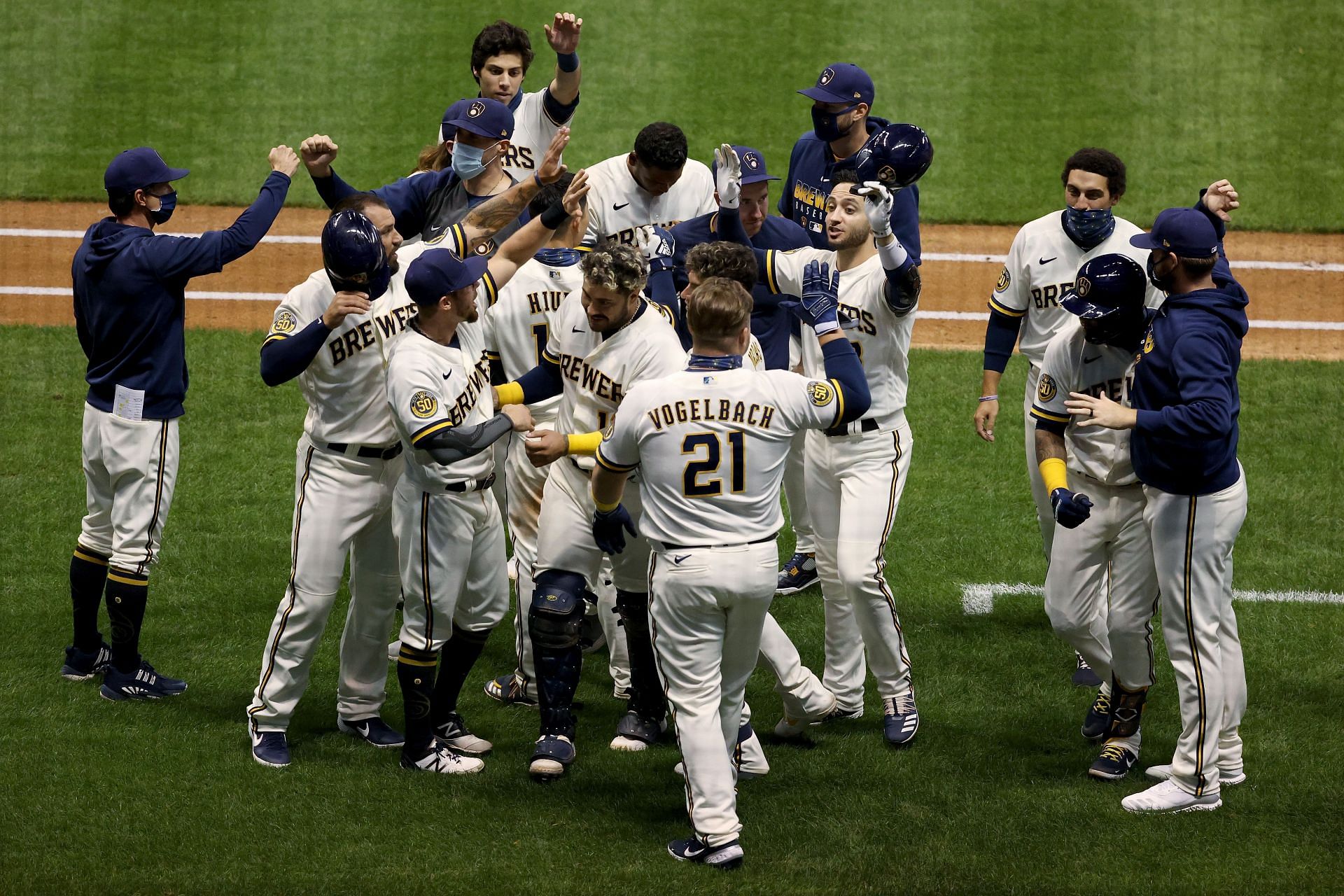 Milwaukee Brewers like to high five