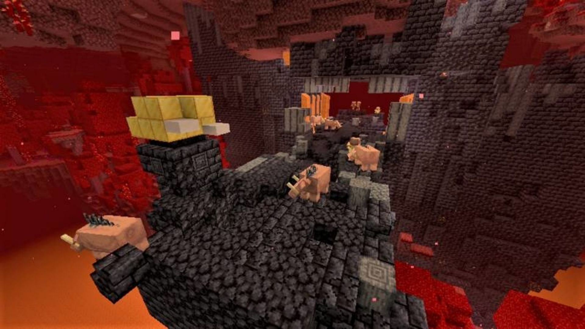 Netherite ingots and scraps abound in this seed&#039;s bastion remnant (Image via Mojang)