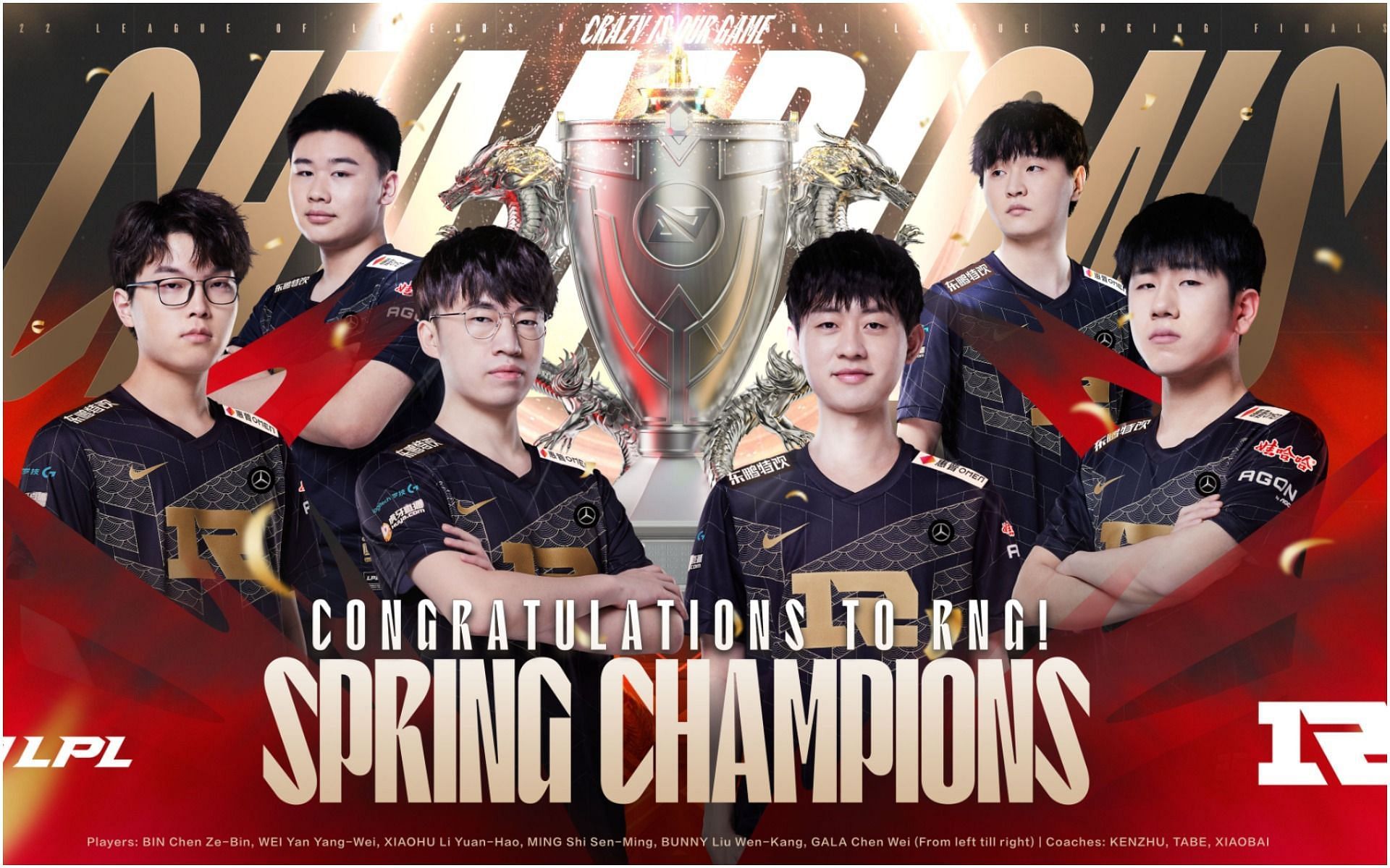 RNG defeated TES and clinched the League of Legends LPL 2022 Spring Split title (Image via LPL)