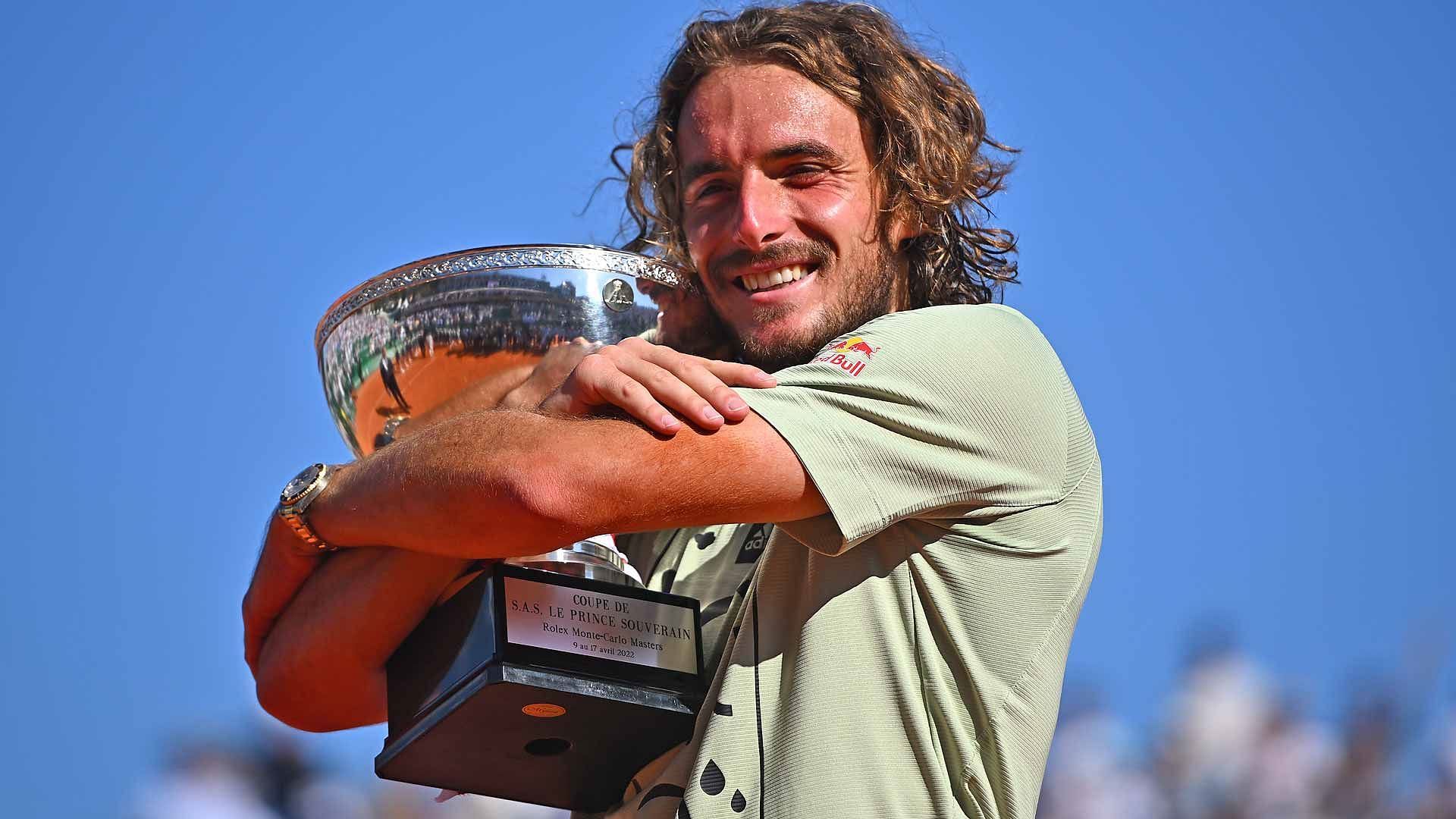 Stefanos Tsitsipas with the 2022 Monte-Carlo Masters trophy