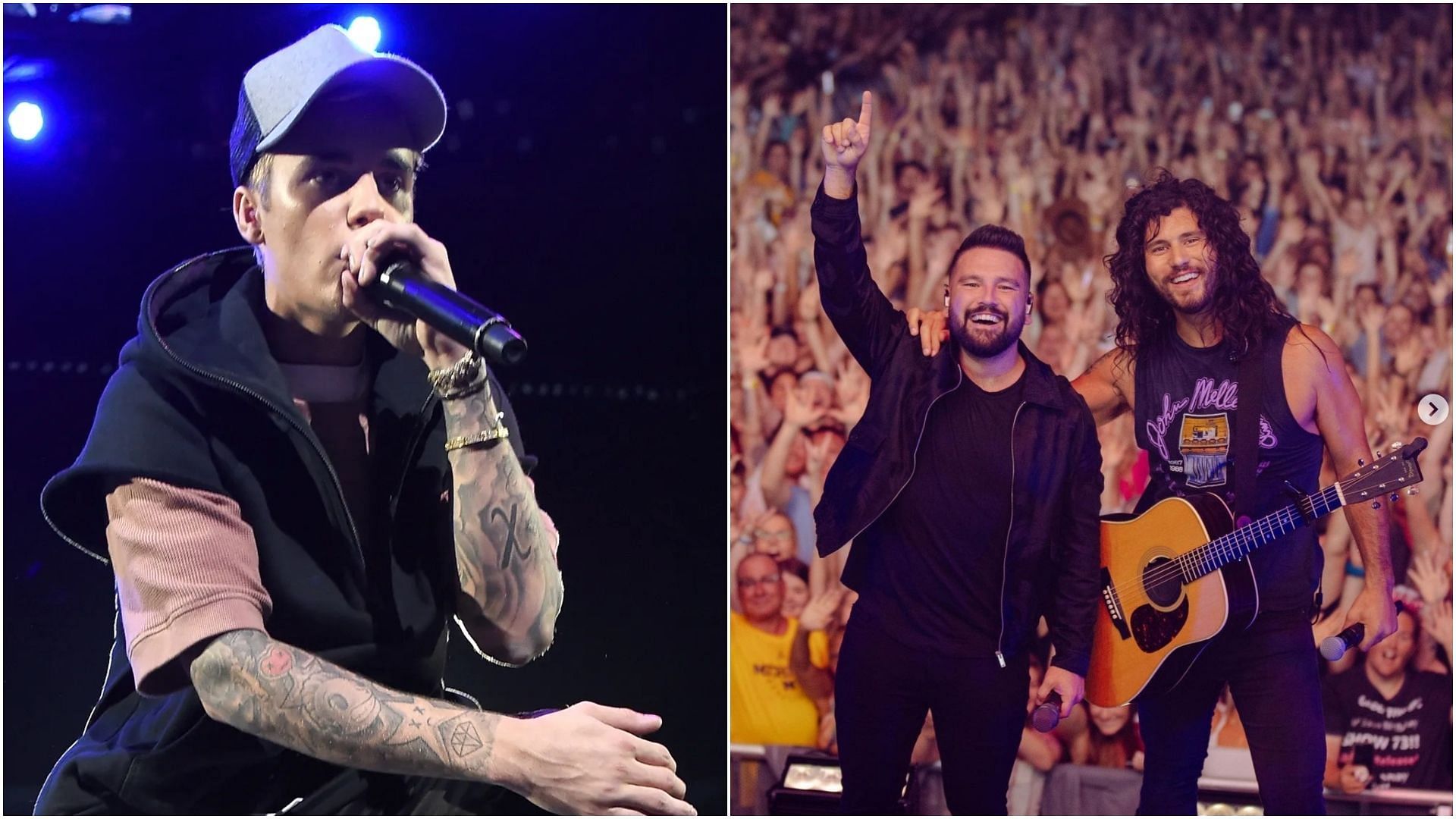 Justin Bieber and Dan + Shay have been sued in a copyright infringement case. (Images via Jason Merritt / Getty and Instagram / @danandshay)