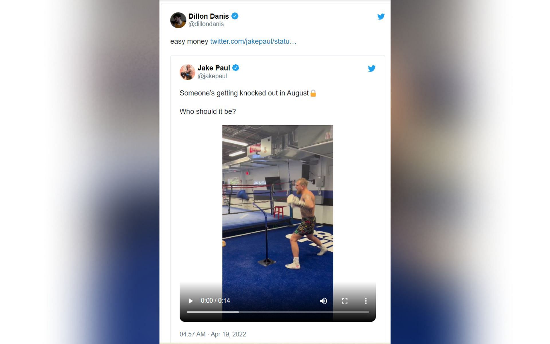 Dillon Danis&#039; reply to Jake Paul&#039;s post has since been deleted