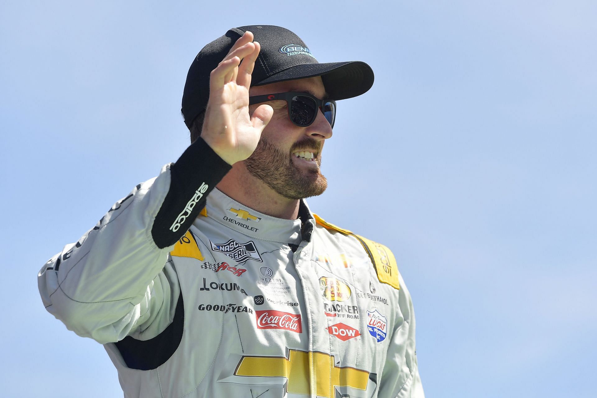 Austin Dillon waves to fans onstage during driver intros prior to the NASCAR Cup Series Echopark Automotive Grand Prix at Circuit of The Americas. (Photo by Logan Riely/Getty Images)