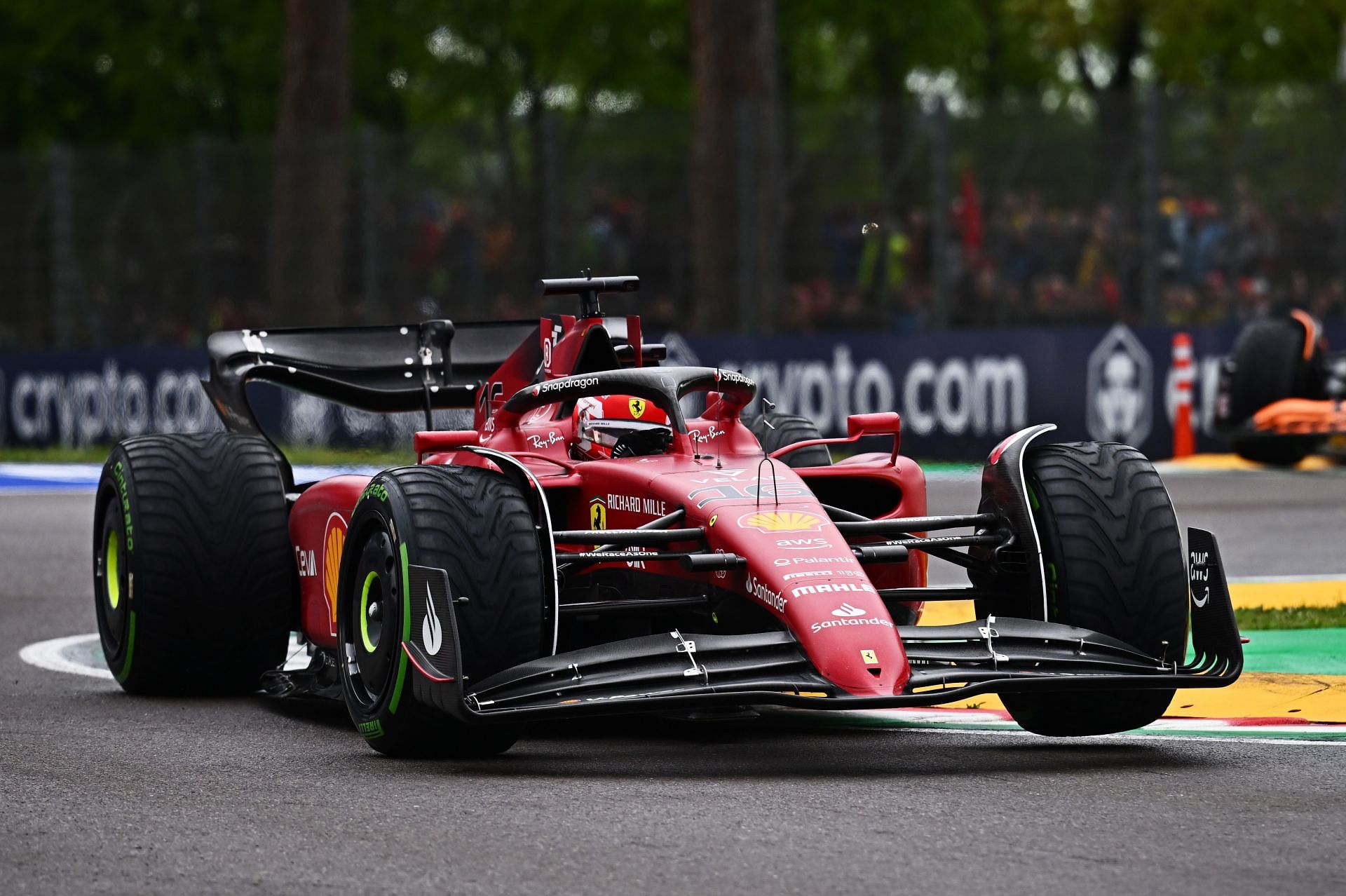 Ferrari&#039;s Charles Leclerc in action during the 2022 F1 Imola GP. (Photo by Clive Mason/Getty Images)