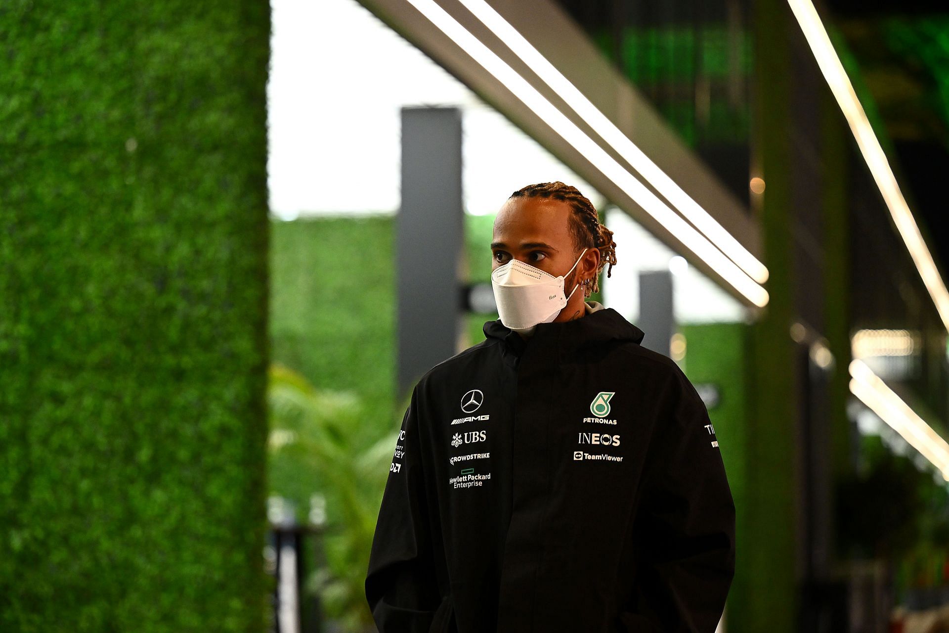 Lewis Hamilton leaves the paddock after the F1 Grand Prix of Saudi Arabia - Practice