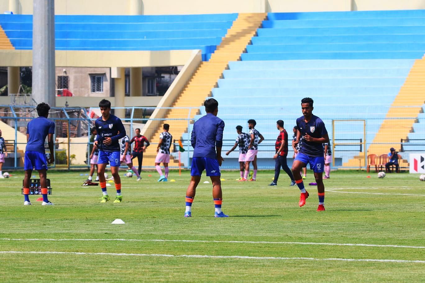 Indian Arrows players training ahead of their I-League clash. (Image Courtesy: Twitter/Indian_Arrows)