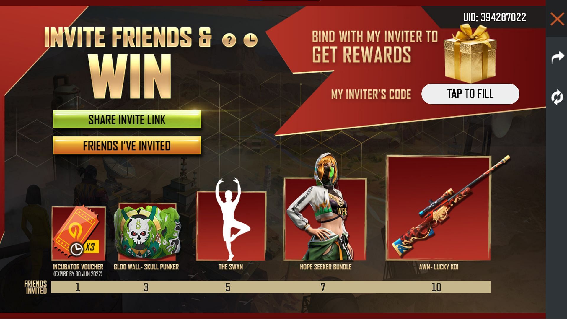 Gamers have to complete these milestones to get free rewards (Image via Garena)