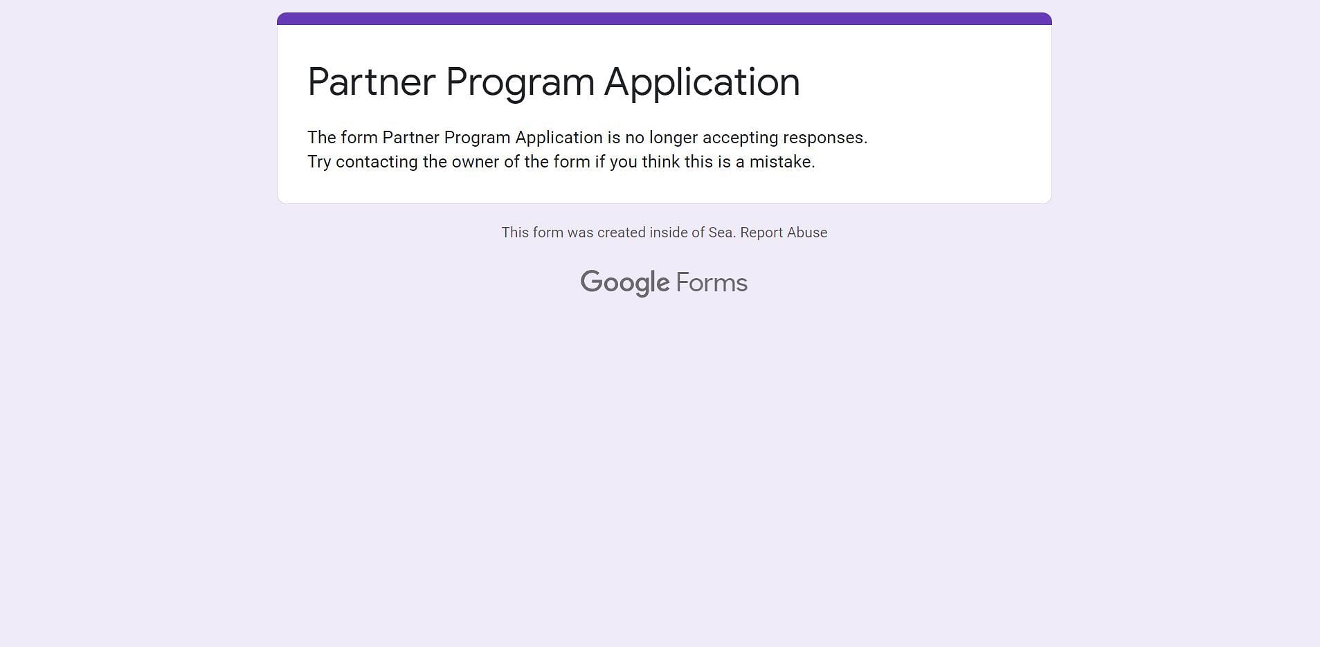 Garena tidak lagi menerima aplikasi (Gambar melalui Google Forms)