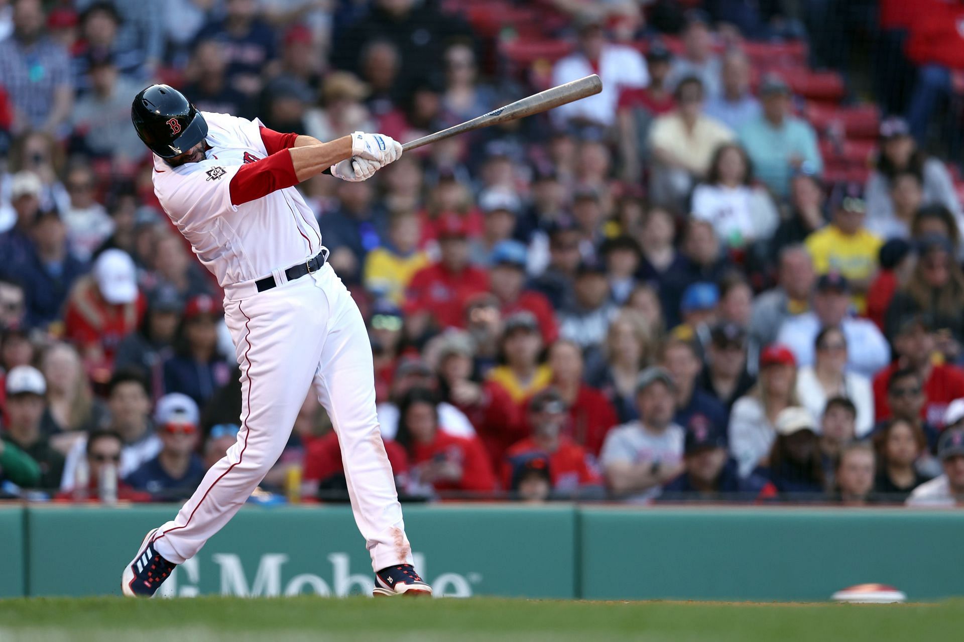 J.D. Martinez crushes a ball over the green monster in left field at Fenway Park earlier this year. Minnesota Twins v Boston Red Sox