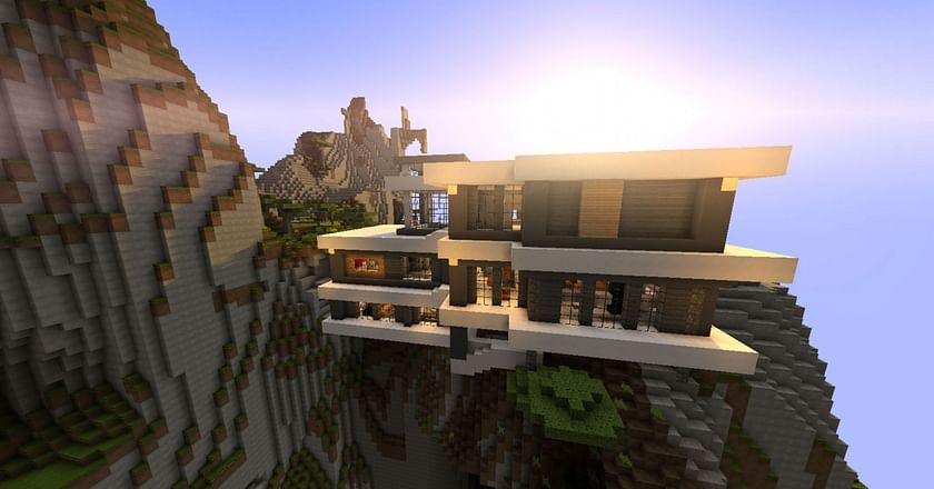 This home build takes the modern mansion idea and places it in a mountainous context (Image via Marcus Yu/Mapcraft.me)