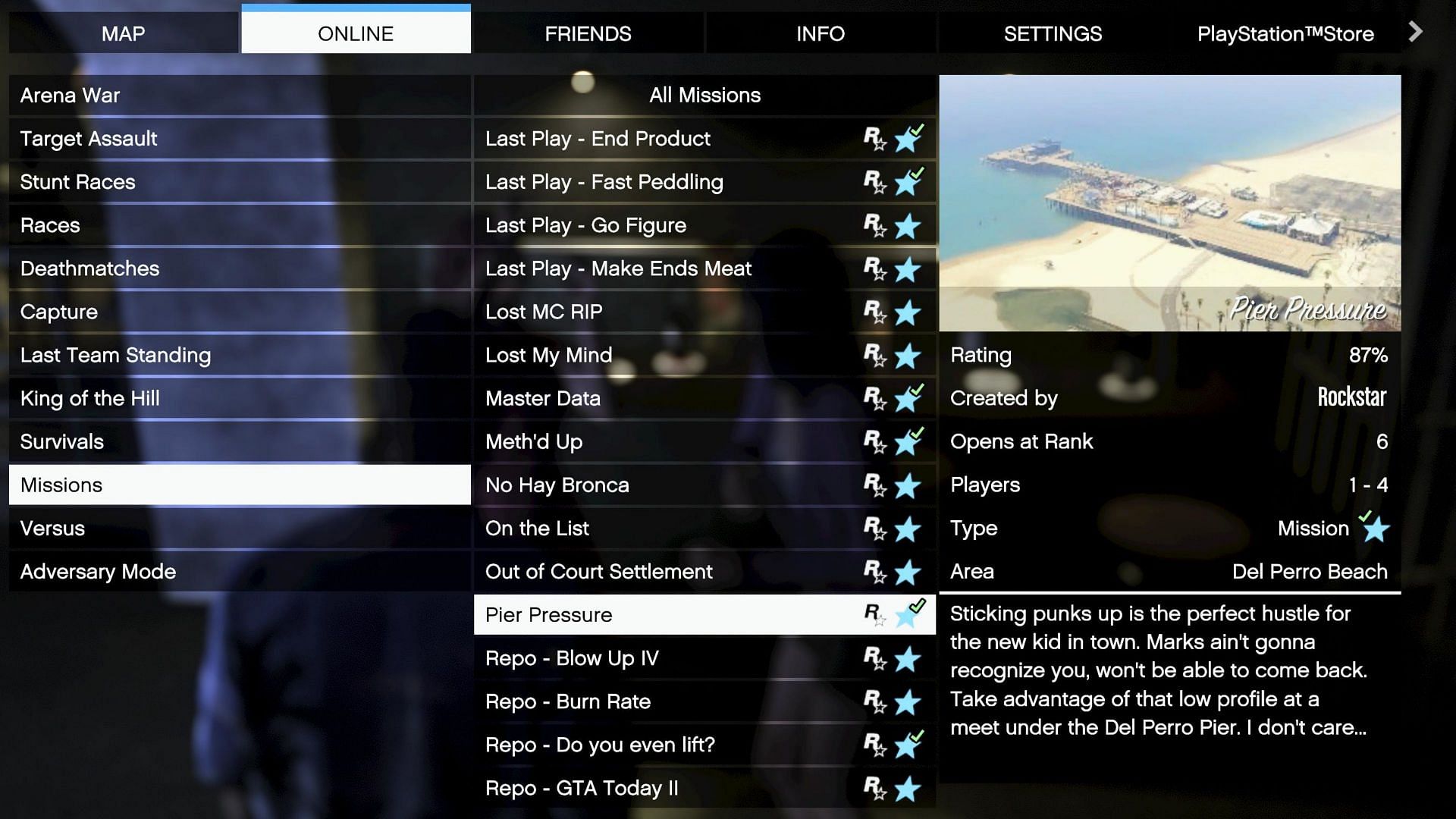 An example of a player selecting Pier Pressure in GTA Online (Image via Rockstar Games)