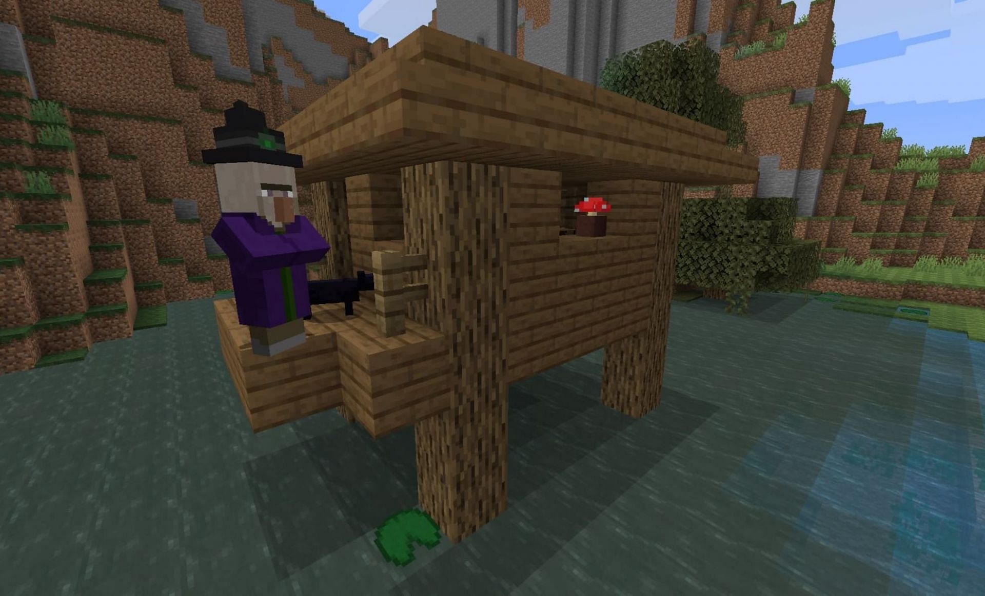 Witch hut with witch and cat (Image via Mojang)