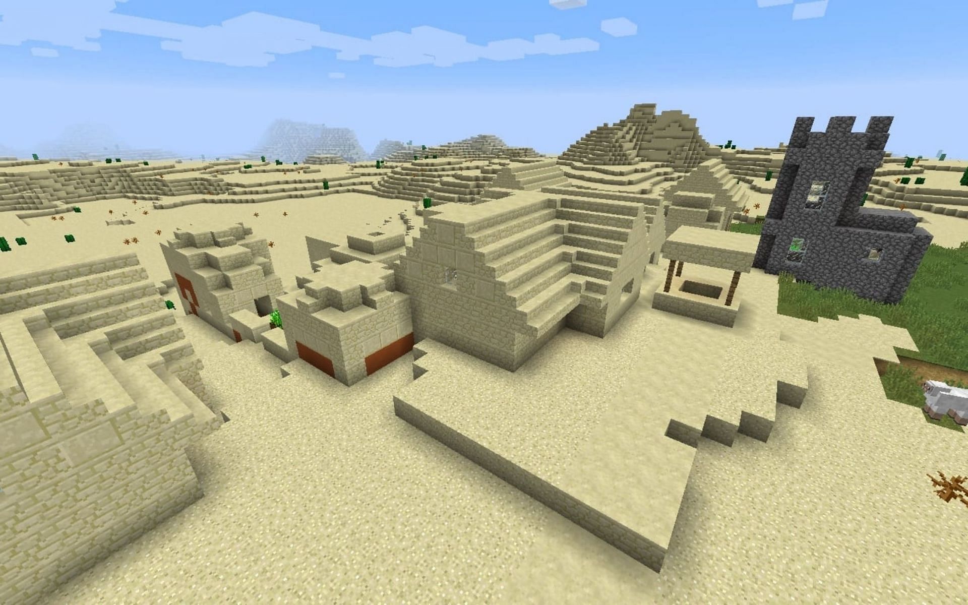 Villages, even in the desert, make excellent starting points (Image via Mojang)