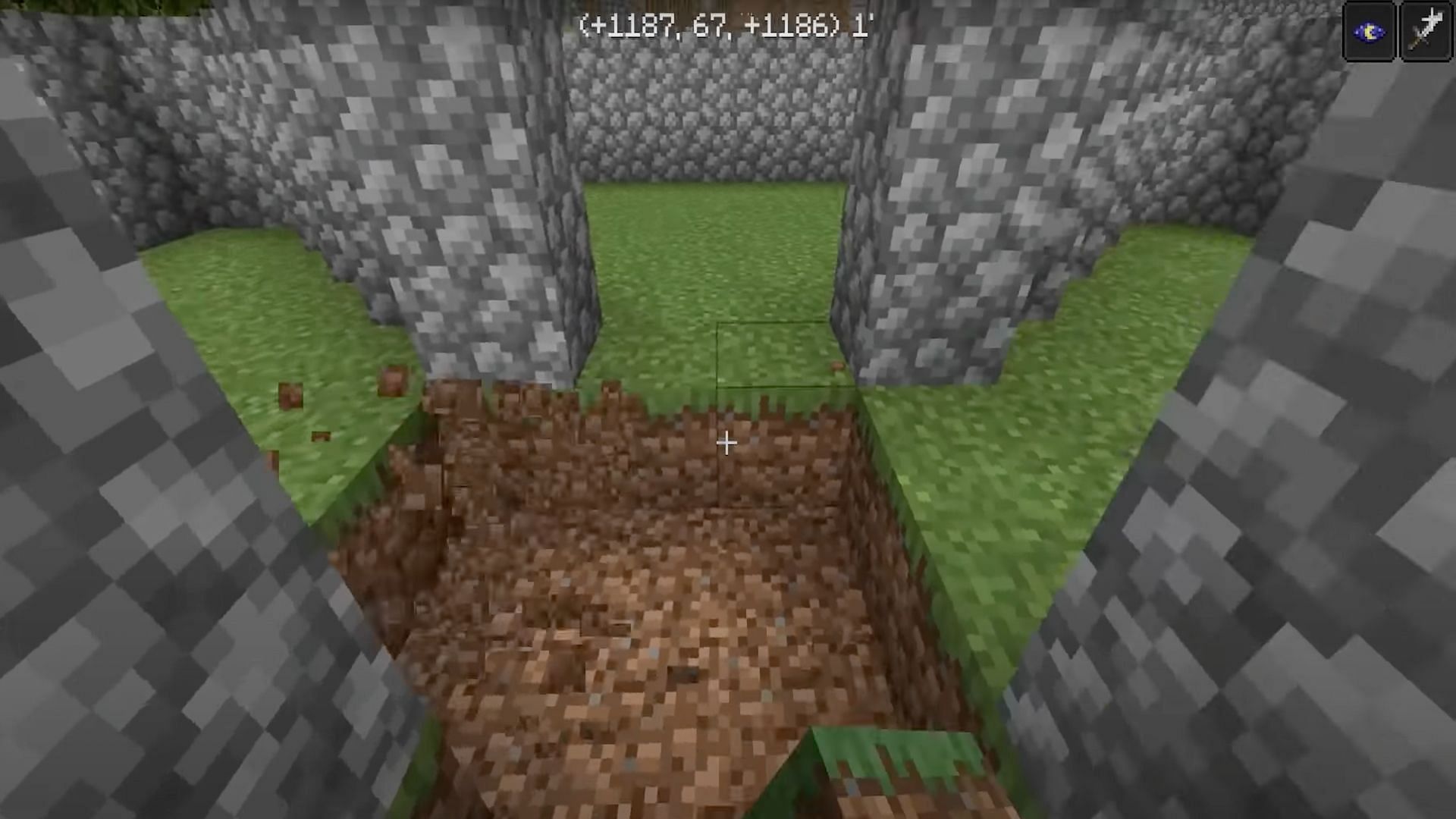 Users must dig out all of the blocks in the middle (Image via Dusty Dude/YouTube)