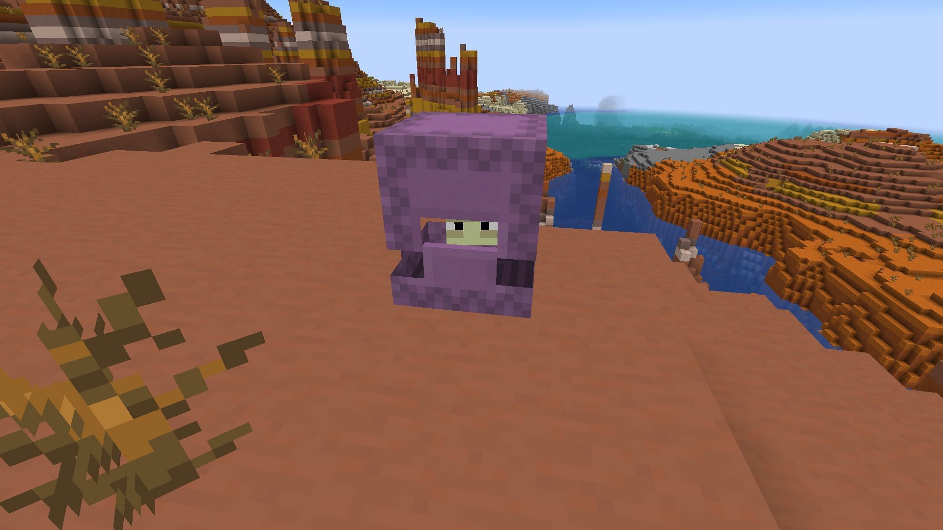 A shulker brought to the overworld (Image via Minecraft)