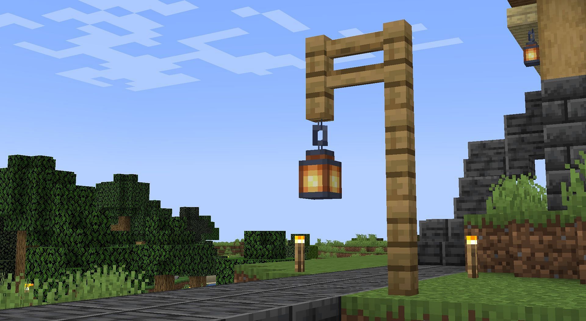 Fence used for lamp post (Image via Minecraft)