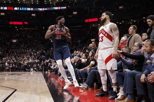 Joel Embiid in action against the Raptors