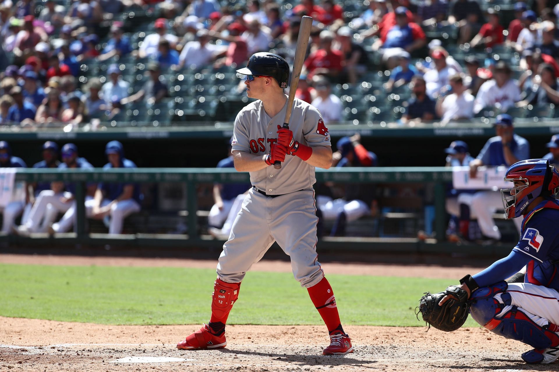 Brock Holt during a Boston Red Sox v Texas Rangers game.