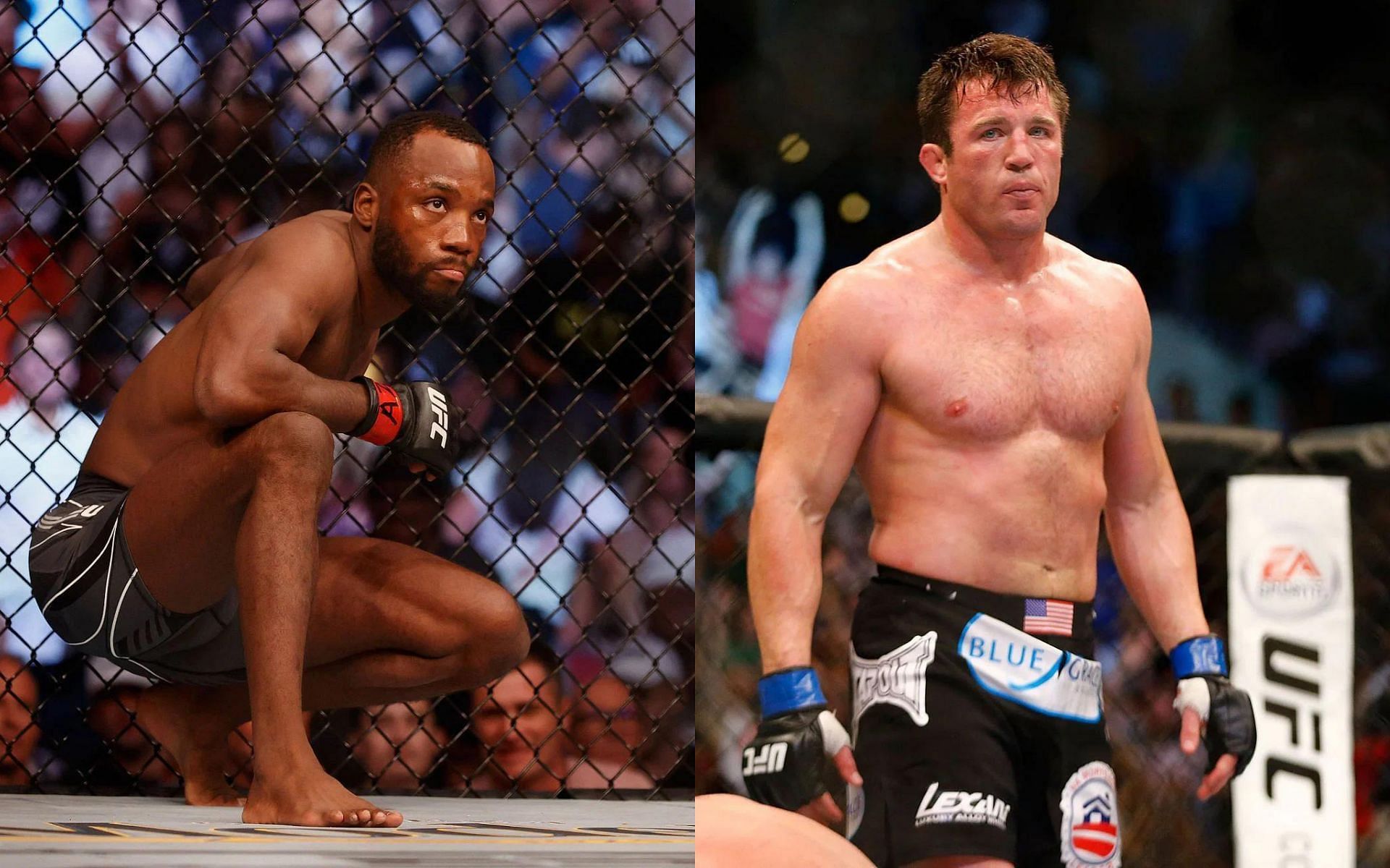 Leon Edwards (L) replies to Chael Sonnen&#039;s (R) wild claim.