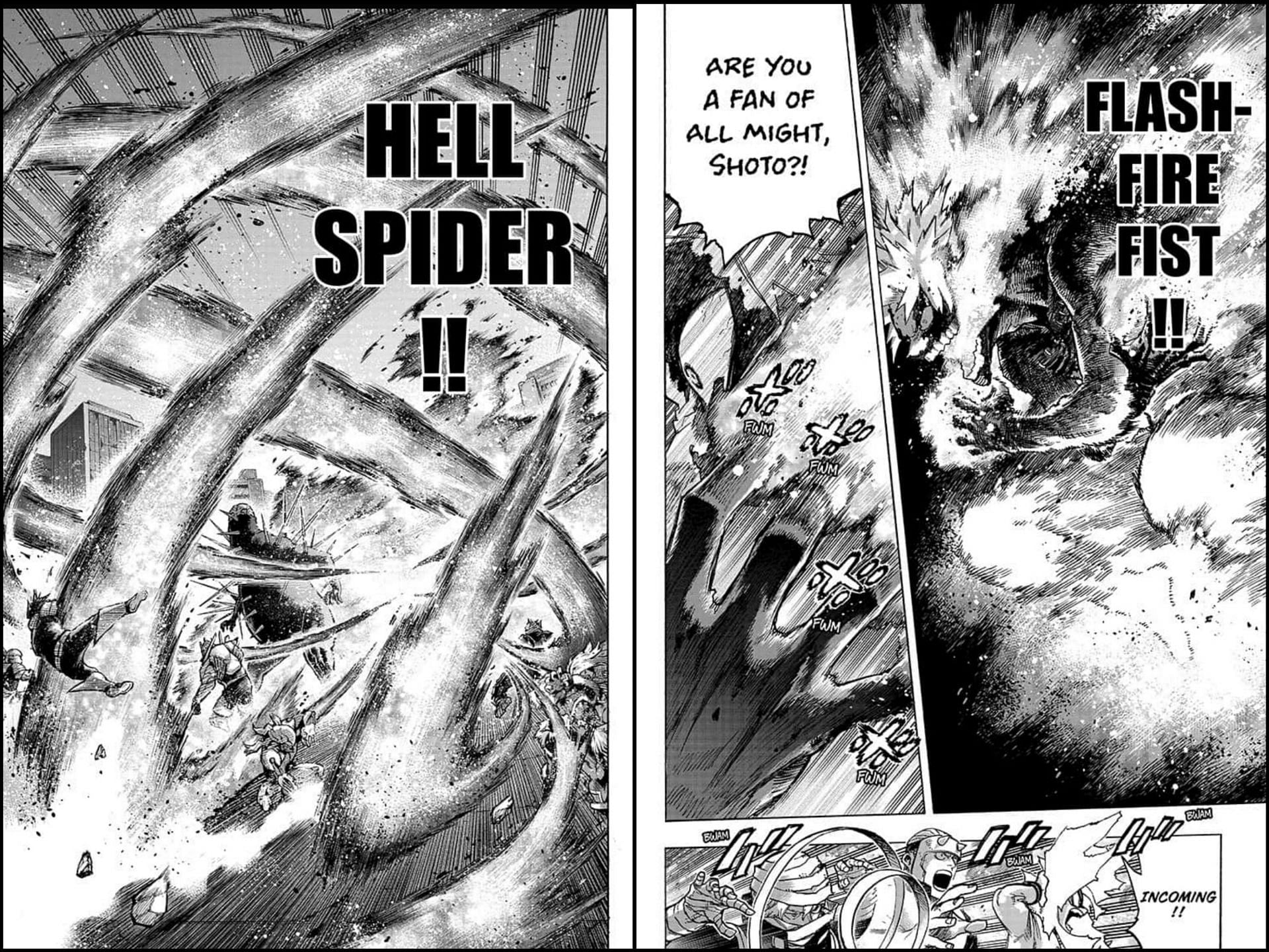 Dabi&#039;s &quot;Flashfire Fist: Hell Spider&quot; in My Hero Academia 351 (Image via Shueisha)