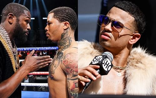 Floyd Mayweather and Gervonta Davis (left) and Rolly Romero (left)