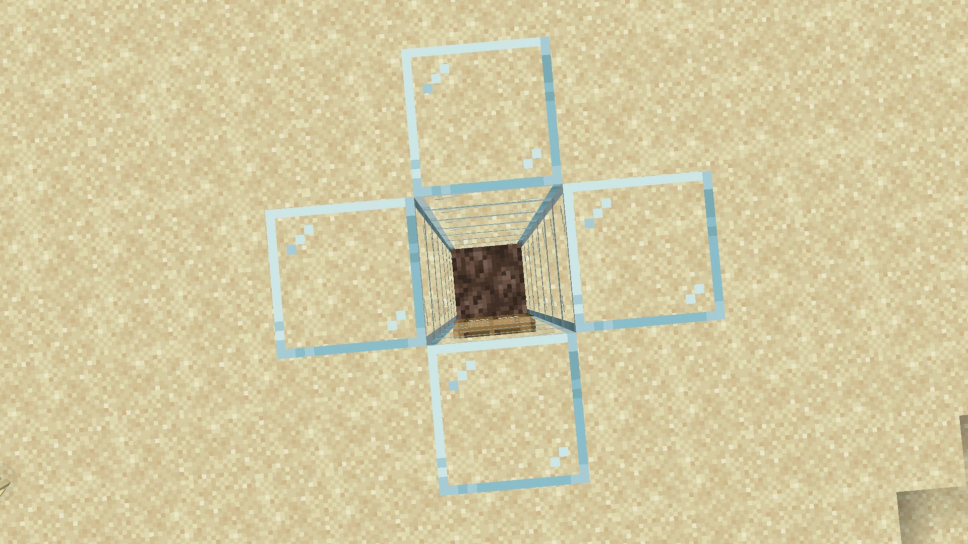 Glass tower with one block hole for players to go up (Image via Minecraft)
