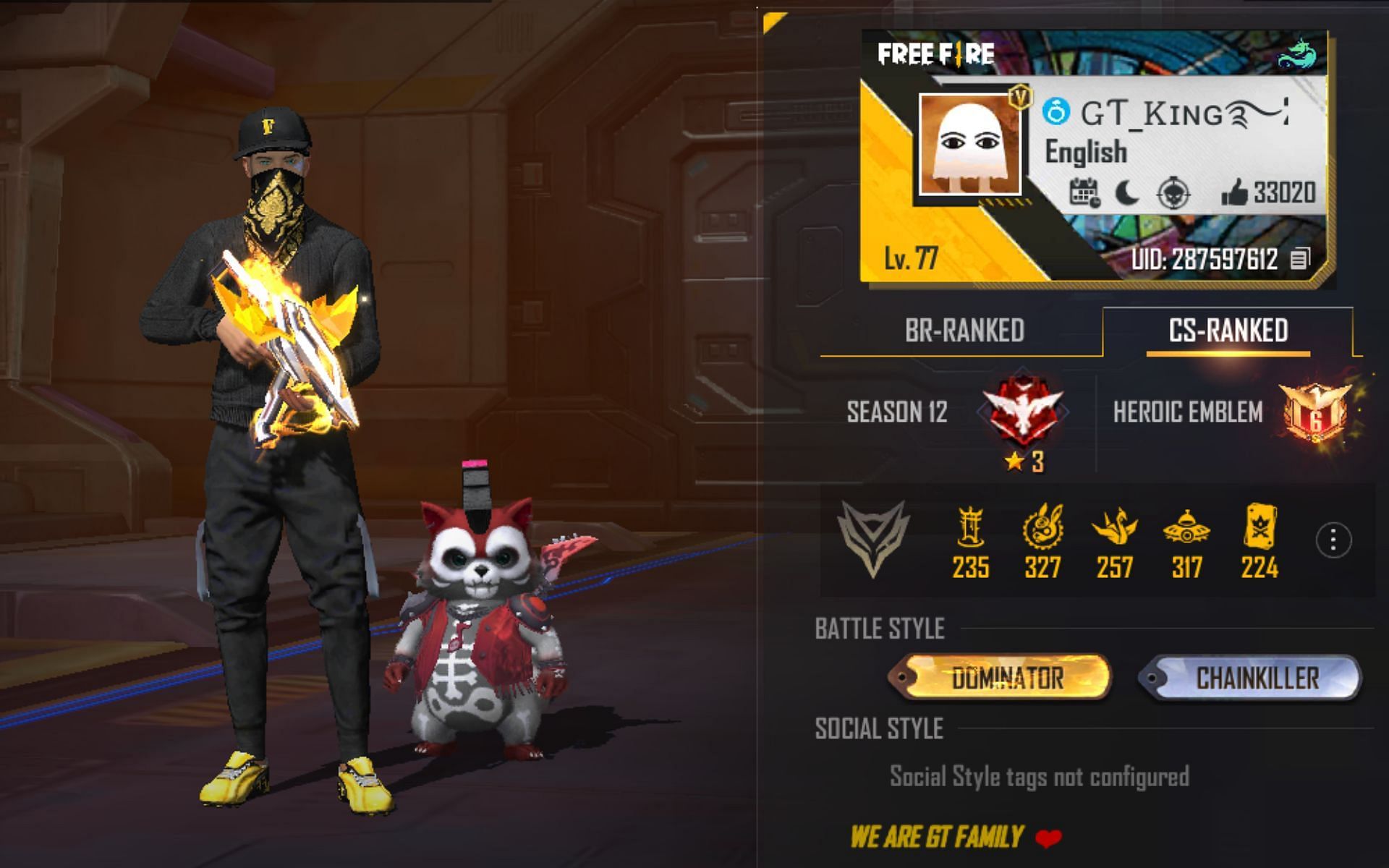 This is the actual Free Fire ID of GT King (Image via Garena)