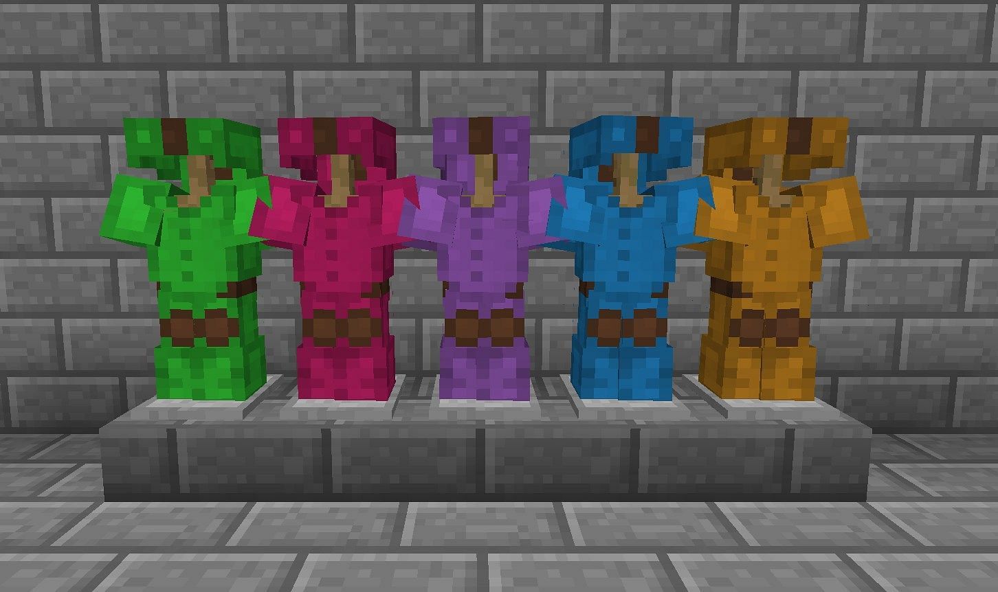 Sets of dyed leather armor (Image via Minecraft)