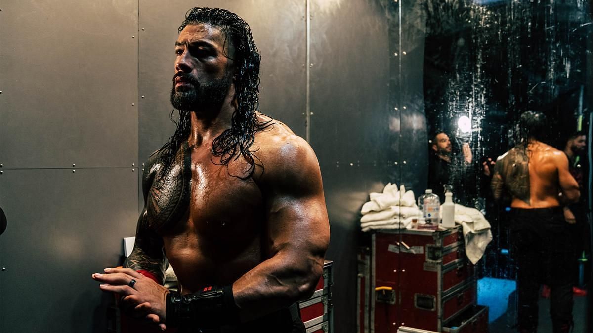 Roman Reigns backstage at WrestleMania 38