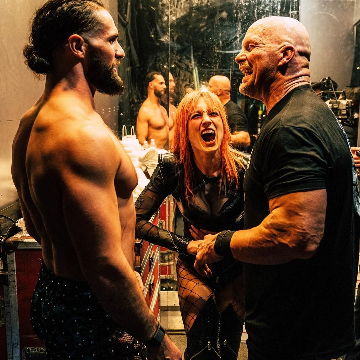 Seth Rollins, Becky Lynch, and Stone Cold Steve Austin