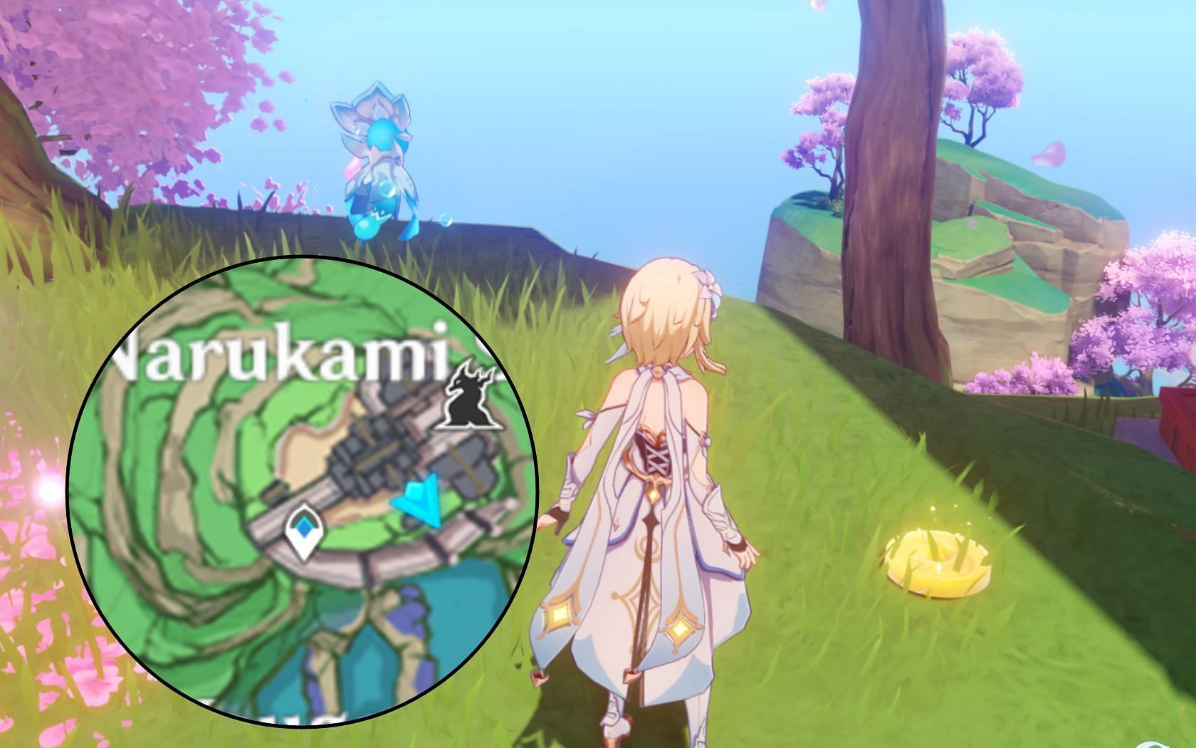 It&#039;s on some grass in the Grand Narukami Shrine (Image via miHoYo)