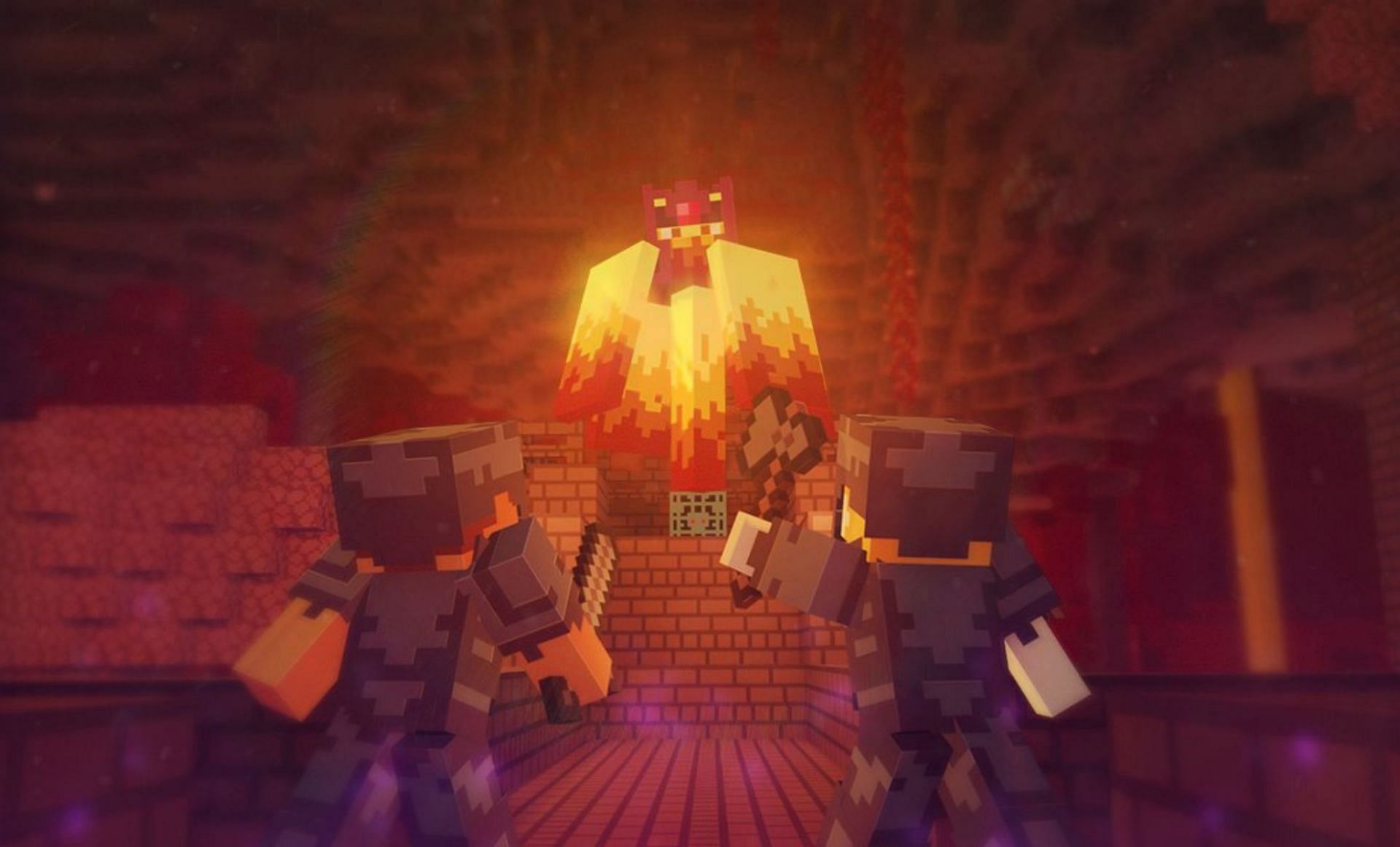 Download Minecraft Blaze hovering menacingly in the Nether Wallpaper