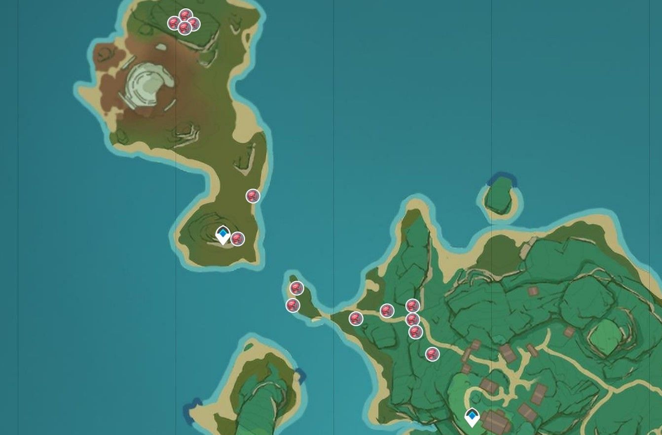 Locations of Dendrobium in Inazuma (Image via Interactive Map)