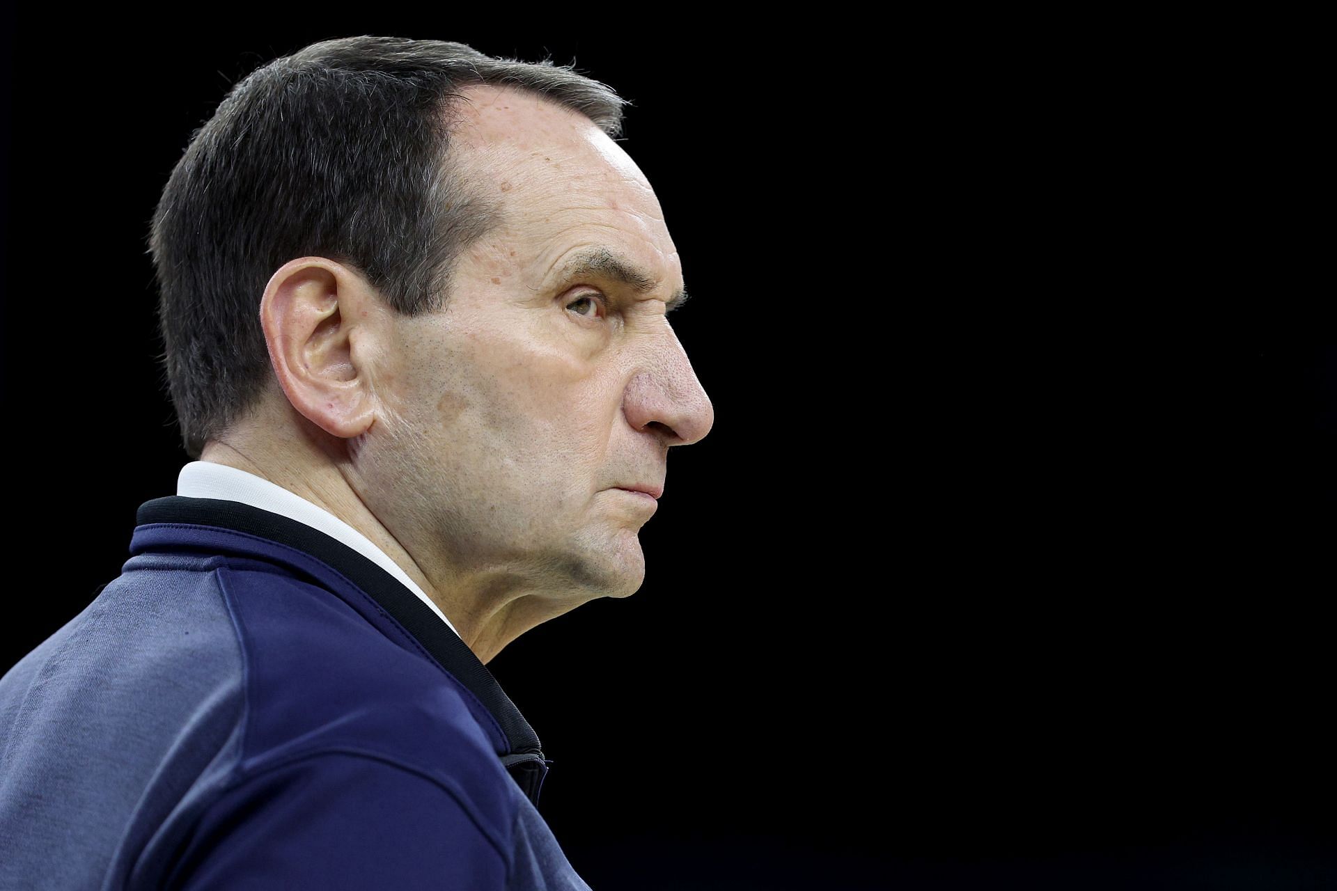 Duke coach Mike Krzyzewski prepares for a Final Four game against North Carolina