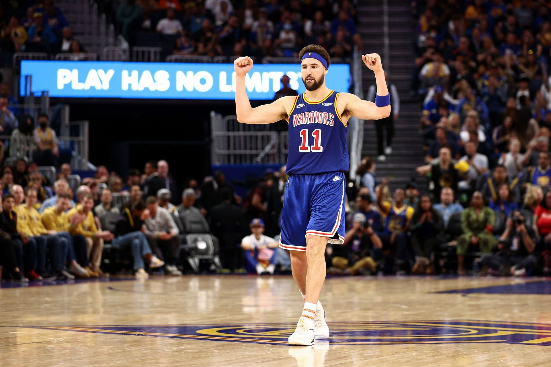 Golden State&#039;s Klay Thompson in action at Chase Center